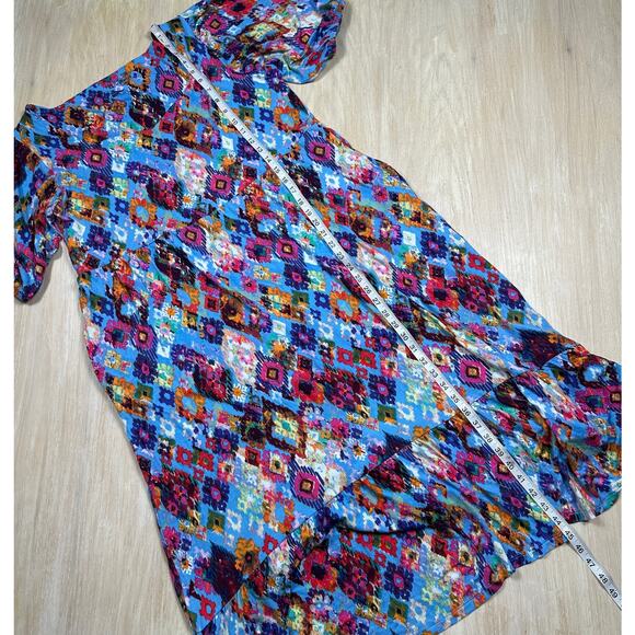 Terra & Sky Tiered Maxi Abstract Watercolor High Low Artistic Casual Dress 0X - Picture 13 of 16